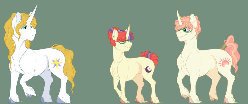 Size: 1600x671 | Tagged: safe, artist:ganashiashaka, derpibooru import, moondancer, prince blueblood, oc, oc:sunblast, pony, unicorn, cloven hooves, female, glasses, male, moonblood, offspring, parent:moondancer, parent:prince blueblood, parents:moonblood, shipping, stallion, straight, unshorn fetlocks