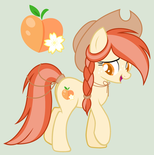 Size: 2036x2044 | Tagged: safe, artist:frostylithi, derpibooru import, oc, oc:sweet peach, earth pony, pony, braid, female, hat, mare, offspring, parent:applejack, simple background, solo