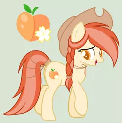 Size: 2036x2044 | Tagged: safe, artist:frostylithi, derpibooru import, oc, oc:sweet peach, earth pony, pony, braid, female, hat, mare, offspring, parent:applejack, simple background, solo