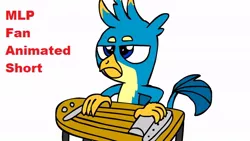 Size: 800x450 | Tagged: safe, artist:blackrhinoranger, derpibooru import, gallus, gryphon, avast ye eds, ed edd n eddy, frown, gallus is not amused, glare, lidded eyes, male, musical instrument, simple background, steel guitar, text, unamused, white background