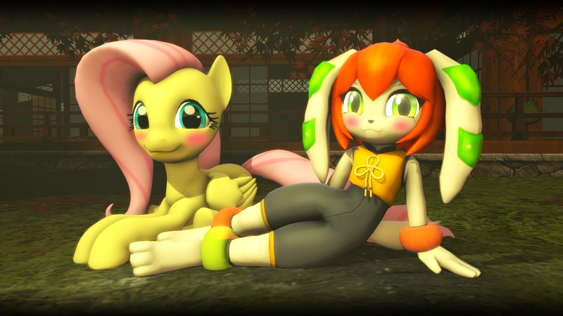 Size: 1920x1080 | Tagged: safe, artist:tbwinger92, derpibooru import, fluttershy, pony, 3d, crossover, freedom planet, milla basset, source filmmaker