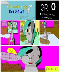 Size: 1728x2112 | Tagged: safe, derpibooru import, oc, oc:closingrain, oc:doctor dexter wise, pony, comic:calamity fateful, comic, remake