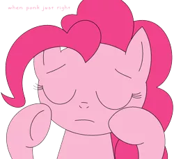 Size: 1352x1240 | Tagged: artist needed, safe, derpibooru import, pinkie pie, earth pony, pony, eyes closed, female, mare, meme, pacha, ponk, simple background, solo, text, transparent background, when x just right