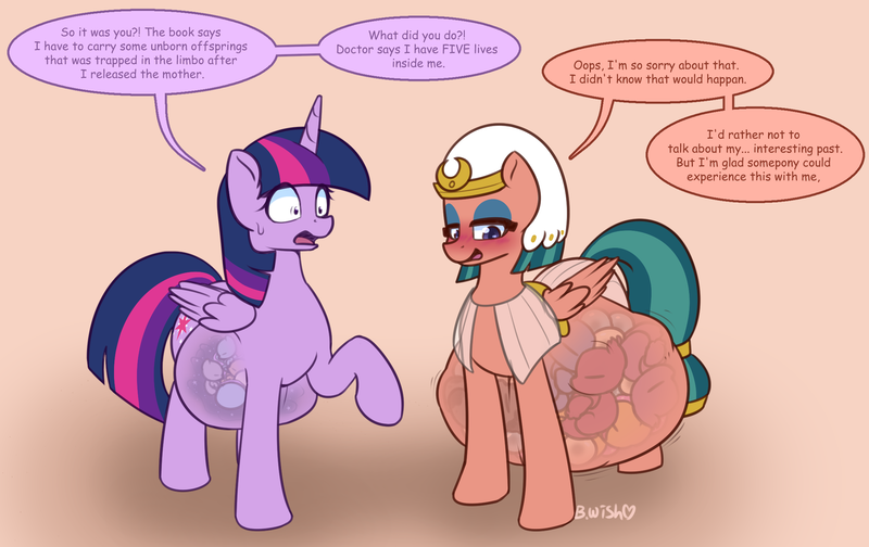 Size: 2240x1410 | Tagged: suggestive, artist:puetsua, derpibooru import, somnambula, twilight sparkle, twilight sparkle (alicorn), alicorn, hybrid, pegasus, pony, belly, blushing, dialogue, egg, female, fetus, hyper, hyper belly, hyper pregnancy, impossibly large belly, kicking, pregnant, x-ray