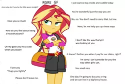 Size: 1476x1000 | Tagged: safe, derpibooru import, edit, sunset shimmer, equestria girls, legend of everfree, /mlp/, bag, camp everfree outfits, crossed arms, ideal gf, implied anon, meme, reversed gender roles equestria, simple background