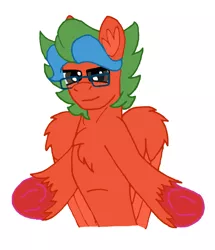 Size: 1557x1809 | Tagged: safe, artist:summerium, derpibooru import, oc, oc:summer lights, unofficial characters only, pegasus, pony, bicolor mane, folded wings, glasses, hooves, male, messy mane, mixed media, smug, unshorn fetlocks, wings