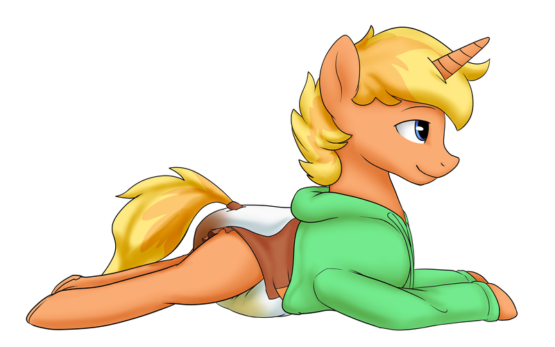 Size: 5705x3569 | Tagged: questionable, artist:edrian, derpibooru import, oc, oc:jai heart, unofficial characters only, pony, clothes, diaper, diaper fetish, fetish, hoodie, male, messy, messy diaper, poop, poopy diaper, scat, solo, urine, wet, wet diaper