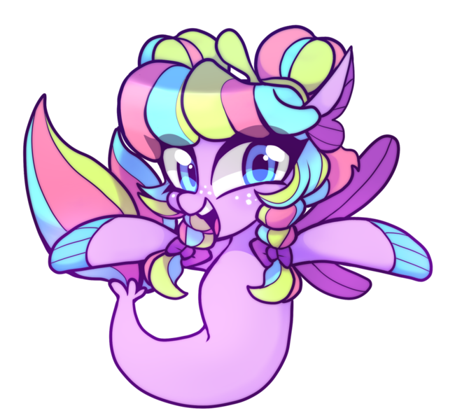 Size: 1050x969 | Tagged: safe, artist:techycutie, derpibooru import, oc, oc:salt water taffy, hippogriff, pony, chibi, fins, flippers, mascot, pastel, seaquestriafest, solo