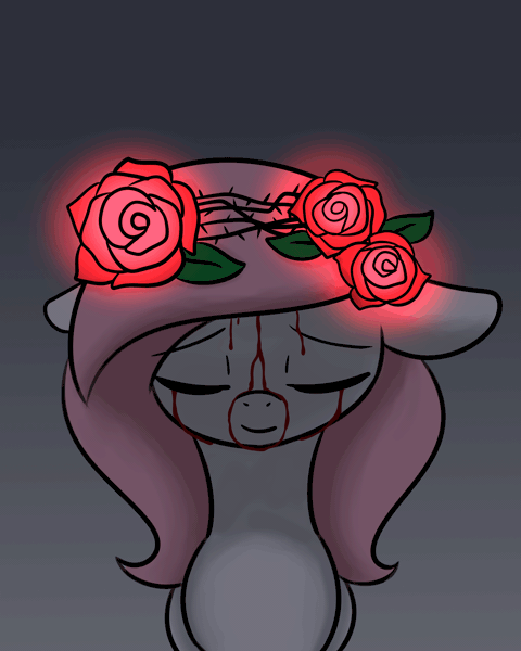 Size: 2048x2560 | Tagged: semi-grimdark, artist:sugar morning, derpibooru import, oc, oc:sugar morning, unofficial characters only, pegasus, pony, animated, blood, bust, crown of thorns, dark, depressed, dripping, dripping blood, eyes closed, female, floral head wreath, flower, gif, leaves, mare, rose, sad, solo, thorns, vent art
