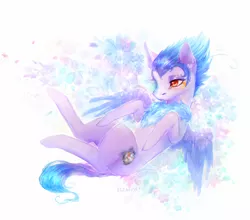 Size: 2600x2284 | Tagged: safe, artist:elzafox, derpibooru import, oc, oc:empyrea, unofficial characters only, pegasus, pony, chest fluff, commission, cute, female, flower, fluffy, lying down, mare, solo, ych result