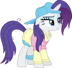 Size: 4322x4096 | Tagged: safe, artist:tralomine, derpibooru import, rarity, pony, unicorn, friendship university, absurd resolution, alternate hairstyle, backwards ballcap, baseball cap, cap, disguise, female, hat, mare, plainity, simple background, solo, transparent background, vector