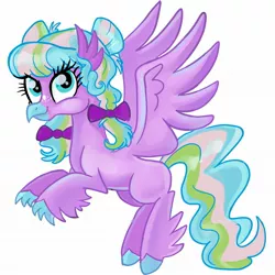 Size: 2048x2048 | Tagged: safe, artist:sophieascruggs, derpibooru import, oc, oc:salt water taffy, unofficial characters only, classical hippogriff, hippogriff, pony, bow, colored hooves, hair bow, mascot, seaquestriafest, simple background, solo, white background