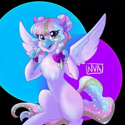 Size: 1554x1554 | Tagged: safe, artist:nichroniclesvsart, derpibooru import, oc, oc:salt water taffy, hippogriff, pony, mascot, pastel, seaquestriafest, simple background, solo