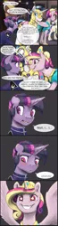 Size: 1680x6480 | Tagged: safe, artist:silfoe, derpibooru import, bon bon, princess cadance, shining armor, sweetie drops, twilight sparkle, alicorn, earth pony, pony, unicorn, moonsetmlp, alternate universe, armor, blushing, clothes, comic, dialogue, female, forgive her for she knows not what she does, grin, here we go again, implied lesbian, implied lyra, implied lyrabon, implied shipping, implied twimoon, male, mare, oh god, oh no, pictogram, princess of love, princess of shipping, run, shipper on deck, smiling, speech bubble, spread wings, stallion, starry eyes, unicorn twilight, uniform, wingboner, wingding eyes, wings