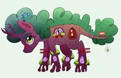 Size: 2785x1789 | Tagged: safe, artist:emera33, artist:pink-pone, color edit, derpibooru import, edit, ponified, building pony, object pony, original species, plant pony, pony, tree pony, candle, collaboration, colored, golden oaks library, library, ponified building, simple background, smiling, solo, telescope, tree, white background
