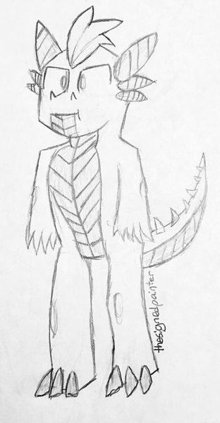 Size: 1693x3256 | Tagged: safe, artist:thesignedpainter, derpibooru import, oc, unnamed oc, unofficial characters only, dragon, pony, dragon oc, horn, male, solo, traditional art, young