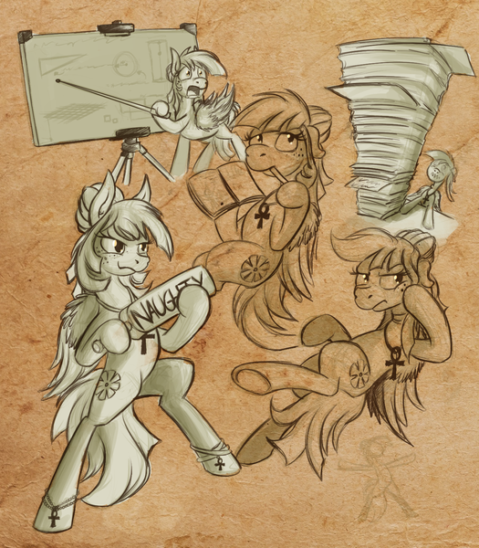 Size: 1324x1512 | Tagged: safe, artist:jamescorck, derpibooru import, oc, oc:midori kuroba, pegasus, pony, ankh, anklet, egyptian, egyptian pony, female, freckles, graph, mare, monochrome, paddle, sketch, sketch dump