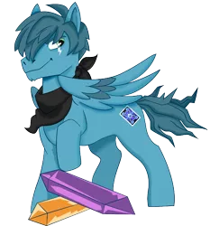 Size: 1000x1074 | Tagged: safe, artist:dbkit, derpibooru import, oc, oc:double link, unofficial characters only, pegasus, pony, clothes, commission, gem, male, refractor shards, scarf, solo, stallion