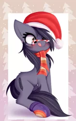 Size: 3280x5182 | Tagged: safe, artist:omi, derpibooru import, oc, oc:kate, unofficial characters only, candy, candy cane, christmas, clothes, cute, female, food, hat, holiday, santa hat, scarf, silly, solo, tongue out