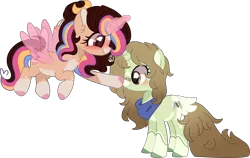 Size: 4499x2836 | Tagged: safe, artist:moon-rose-rosie, derpibooru import, oc, oc:margaret, oc:melanie, unofficial characters only, pony, unicorn, artificial wings, augmented, boop, female, magic, magic wings, mare, simple background, transparent background, wings