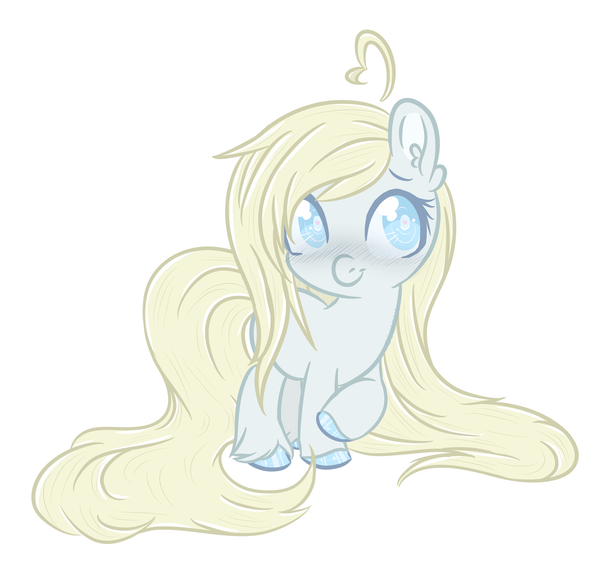 Size: 600x563 | Tagged: safe, artist:sinamuna, derpibooru import, oc, oc:puddleheart, unofficial characters only, pony, ahoge, base used, blonde hair, blue blush, blue eyes, blue fur, blushing, colored eyelashes, colored hooves, female, filly, heart eyes, ice, long hair, shiny hoof, simple background, smiling, solo, transparent background, updated design, wingding eyes, young