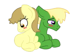 Size: 861x623 | Tagged: safe, artist:dexterousdecarius, derpibooru import, oc, oc:apple core, oc:corey, oc:creamy, unofficial characters only, pony, base used, female, male, offspring, offspring shipping, parent:applejack, parent:trenderhoof, parents:caraflash, parents:trenderjack, simple background, straight, transparent background