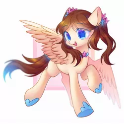 Size: 1800x1800 | Tagged: safe, artist:leafywind, derpibooru import, oc, unofficial characters only, pegasus, pony, abstract background, choker, colored pupils, cute, female, flying, hairband, hoof shoes, mare, open mouth, pigtails, smiling, solo, spread wings, starry eyes, wingding eyes, wings