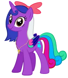 Size: 6275x7127 | Tagged: safe, artist:andoanimalia, derpibooru import, oc, oc:dino shining heart, alicorn, pony, absurd resolution, alicorn oc, bow, cross necklace, female, hair bow, horn, solo, wings