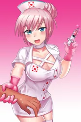 Size: 900x1350 | Tagged: suggestive, artist:tzc, derpibooru import, nurse redheart, human, equestria girls, anime, big breasts, breasts, busty nurse redheart, gloves, human coloration, humanized, image, png, rubber gloves, smiling, syringe