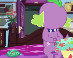 Size: 800x644 | Tagged: safe, derpibooru import, screencap, sci-twi, spike, spike the regular dog, twilight sparkle, dog, equestria girls, equestria girls series, reboxing with spike!, spoiler:eqg series (season 2), angry, animated, bill, bipedal, caught, cropped, fabulous fido's faberge flying disk, geode of telekinesis, gif, magical geodes, periodic table, rubbing, rubbing paws, spike's dog collar, twilight is not amused, unamused