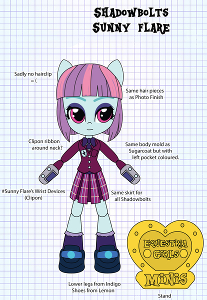 Size: 1897x2752 | Tagged: safe, artist:darkhooves, derpibooru import, sunny flare, equestria girls, adoraflare, clothes, concept, crystal prep academy uniform, crystal prep shadowbolts, cute, darkhooves wastes our time, digital art, doll, equestria girls minis, eyeshadow, graph paper, makeup, merchandise, mockup, pleated skirt, ribbon, school uniform, shoes, skirt, smiling, socks, solo, stand, sunny flare's wrist devices, toy