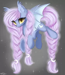 Size: 2600x3000 | Tagged: safe, artist:carpe diem, derpibooru import, oc, bat pony, pony, bat pony oc, bat wings, braid, braided tail, ethereal mane, female, mare, solo, starry mane, wings