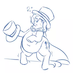 Size: 1162x1161 | Tagged: safe, artist:mellowhen, derpibooru import, trixie, semi-anthro, unicorn, belly button, chubby, drunk, drunk bubbles, fat, hat, lineart, rearing, sketch, solo, the great and alcoholics trixie, the great and bountiful trixie, top hat
