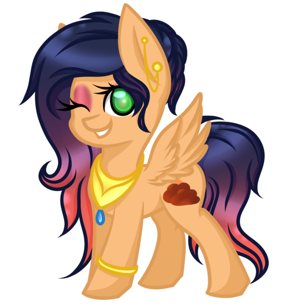 Size: 2412x2487 | Tagged: safe, artist:blocksy-art, derpibooru import, oc, oc:sunset, pegasus, pony, chibi, female, mare, one eye closed, simple background, solo, transparent background, wink