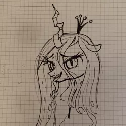 Size: 1080x1080 | Tagged: safe, artist:sharpi, derpibooru import, queen chrysalis, changeling, changeling queen, cute, cutealis, female, graph paper, image, jpeg, sketch, solo, tongue out, traditional art