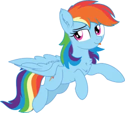 Size: 6681x6027 | Tagged: safe, artist:aureai-sketches, artist:cyanlightning, derpibooru import, rainbow dash, pegasus, pony, .svg available, :p, absurd resolution, chest fluff, cute, ear fluff, female, flying, lidded eyes, mare, silly, simple background, smiling, tongue out, transparent background, vector