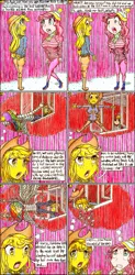 Size: 1162x2367 | Tagged: anime, applejack, artist:meiyeezhu, barn, clothes, coat, comic, danger, dangerous, dangling, derpibooru import, falling, hat, holding, human, humanized, imagination, jacket, old master q, pants, parody, pinkie pie, rainbow dash, reference, safe, shocked, snow, spread wings, stunt, surprised, sweat, thought bubble, toque, window, winged humanization, wings, winter, winter jacket, worried