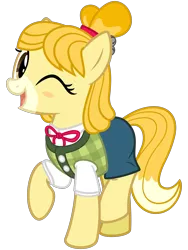 Size: 2400x3200 | Tagged: safe, artist:cheezedoodle96, derpibooru import, ponified, earth pony, pony, .svg available, animal crossing, clothes, cute, female, isabelle, mare, nintendo, one eye closed, raised hoof, shirt, simple background, skirt, smiling, super smash bros., super smash bros. ultimate, svg, transparent background, vector, vest, wink