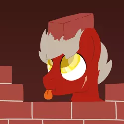 Size: 2560x2560 | Tagged: safe, artist:phat_guy, derpibooru import, oc, oc:brickheart, unofficial characters only, earth pony, pony, :p, brick, brick wall, bricks, bust, lineless, male, portrait, scar, silly, simple background, solo, stallion, tongue out