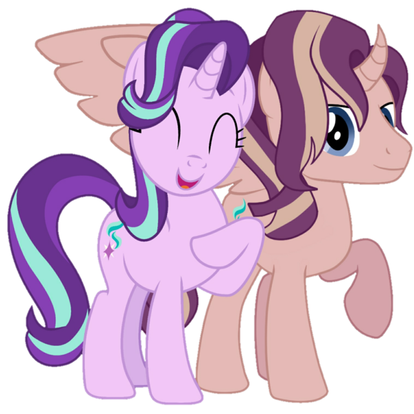 Size: 983x983 | Tagged: safe, artist:sinkbon, artist:syforcewindlight, derpibooru import, starlight glimmer, oc, oc:shimmering spectacle, alicorn, pony, .svg available, absurd resolution, alicorn oc, canon x oc, curved horn, cute, horn, incest, magical lesbian spawn, magical threesome spawn, male, offspring, raised hoof, simple background, stallion, transparent background, vector, wings