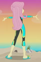 Size: 1392x2100 | Tagged: safe, derpibooru import, screencap, fluttershy, aww... baby turtles, equestria girls, equestria girls series, beach, beautiful, clothes, cropped, feet, flip-flops, heel pop, sandals, sexy, solo, swimsuit, wetsuit