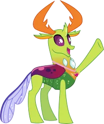 Size: 3000x3585 | Tagged: .ai available, artist:cloudyglow, celestial advice, changedling, changeling, cute, derpibooru import, equestrian pink heart of courage, high res, king thorax, male, open mouth, safe, simple background, solo, thorabetes, thorax, transparent background, vector, waving