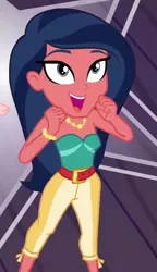 Size: 427x742 | Tagged: safe, derpibooru import, screencap, desert sage, technicolor waves, equestria girls, equestria girls series, spring breakdown, spoiler:eqg series (season 2), all good (song), background human, bare shoulders, bracelet, bustier, cropped, feet, female, jewelry, necklace, offscreen character, open mouth, sleeveless, strapless, tube top