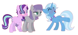 Size: 4560x2080 | Tagged: safe, artist:thepegasisterpony, derpibooru import, maud pie, starlight glimmer, trixie, pony, female, lesbian, mauxie, polyamory, shipping, starmaud, starmauxie, startrix, wrong cutie mark