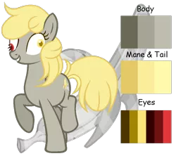 Size: 800x710 | Tagged: safe, artist:otakuchicky1, derpibooru import, oc, oc:diamond banana, earth pony, pony, derp, female, interspecies offspring, mare, offspring, parent:derpy hooves, parent:discord, parents:derpcord, reference sheet, solo