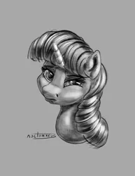 Size: 850x1100 | Tagged: safe, artist:noctomaeus, derpibooru import, twilight sparkle, pony, bust, female, grayscale, grumpy, mare, monochrome, portrait, solo