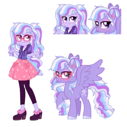 Size: 1424x1422 | Tagged: safe, artist:unoriginai, derpibooru import, oc, oc:stardust glitter, unofficial characters only, pegasus, pony, equestria girls, female, glasses, magical lesbian spawn, mare, offspring, parent:sci-twi, parent:sugarcoat, parents:sugartwi, shrug, simple background, transparent background