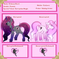 Size: 3000x3000 | Tagged: safe, artist:azrealrou, derpibooru import, oc, oc:crimson heart, pony, unicorn, next generation, offspring, parent:princess cadance, parent:shining armor, parents:shiningcadance, reference sheet