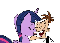 Size: 724x521 | Tagged: suggestive, artist:nebulatwerk, derpibooru import, twilight sparkle, twilight sparkle (alicorn), alicorn, alpha male, clothes, crossover, doofenshmirtz, horn, kissing, lab coat, love, mad scientist, phineas and ferb, shipping, tongue out, why