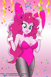 Size: 2000x3000 | Tagged: suggestive, artist:chuyryu, derpibooru import, pinkie pie, equestria girls, big breasts, bowtie, breasts, bunny ears, bunny suit, busty pinkie pie, clothes, costume, cuffs (clothes), leotard, nail polish, pantyhose, playboy, playboy bunny